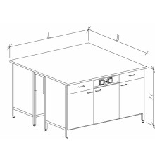Стол-тумба островной на основе столов-тумб металлических с дверками, ящиками и розетками 1200 СТОw-М с/я.р.