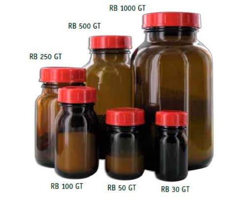 Бутыль для проб Behr RB 1000 GT, 1000 мл, широкое горло, коричневое стекло, крышка PP, 10 шт/упак
